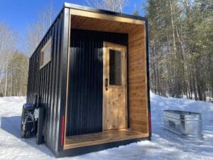 Back view of mobile sauna