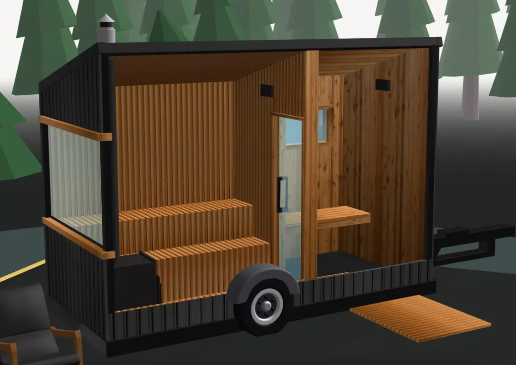 Stockton mobile sauna Interior. Mobile sauna builders in Minneapolis !