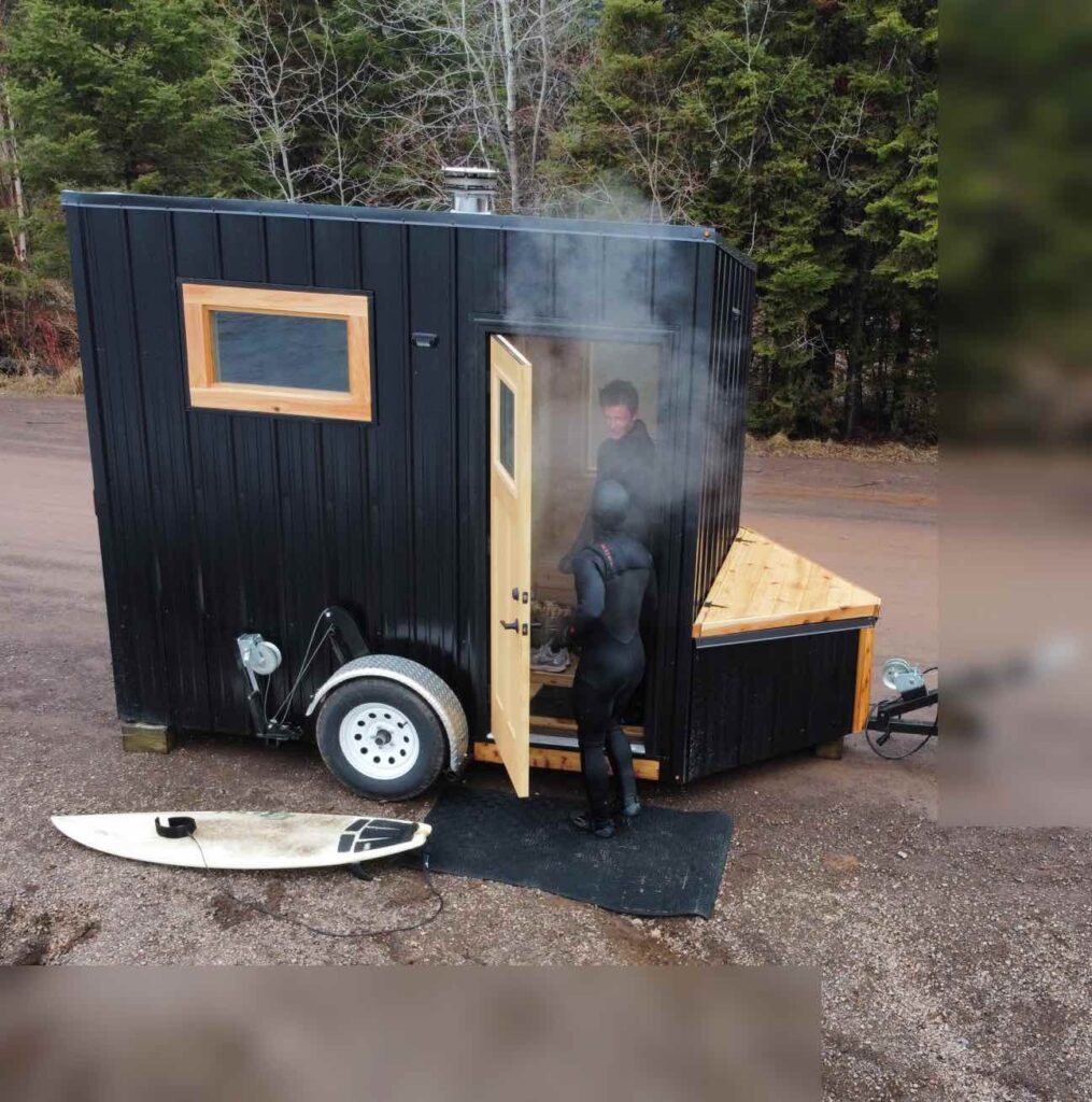 Mobile Custom Sauna built for adventure on the lake side in Duluth Minnesota