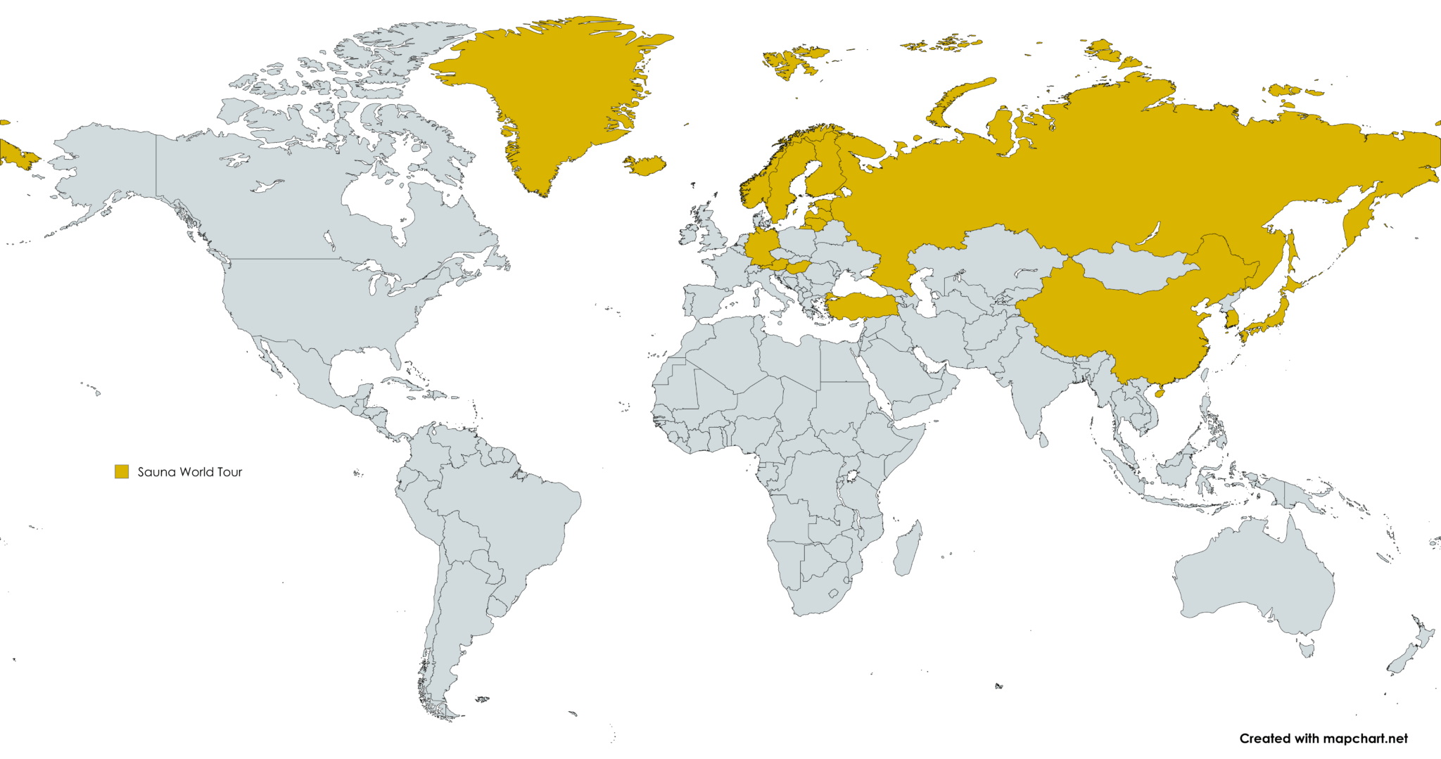 World map showing sauna traditions covered in the BW Sauna Co global sauna series including Austria and Germany