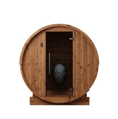 Thermory 6-Person Barrel Sauna No 51 front view