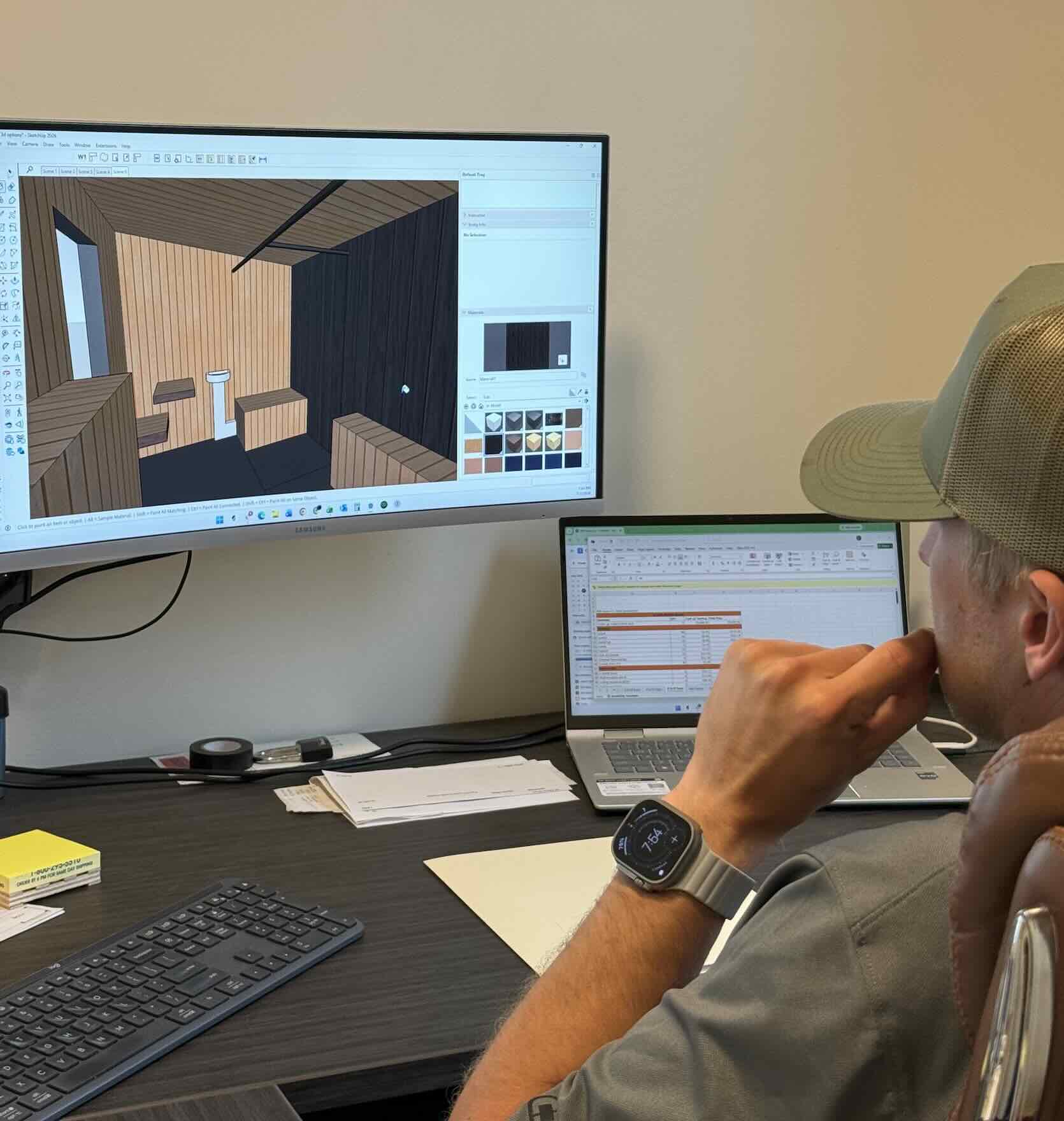 Jayson designing a sauna in CAD